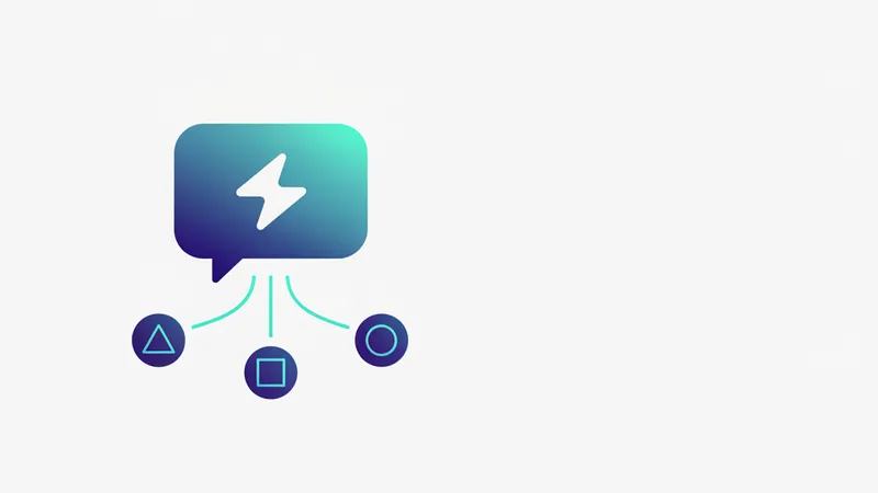 Abstract illustration of a chat assistant bubble connected to several small app icons, representing AI search visibility
