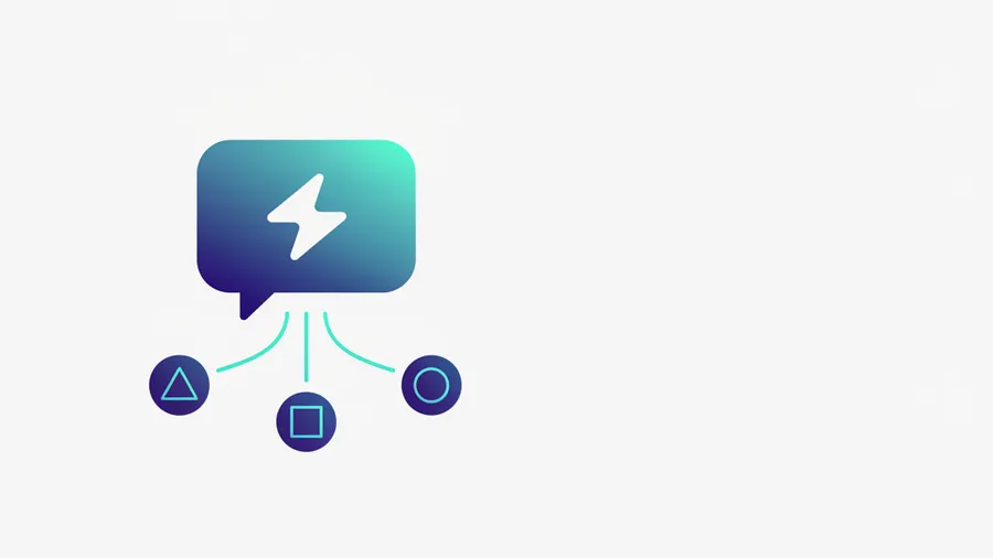 Abstract illustration of a chat assistant bubble connected to several small app icons, representing AI search visibility