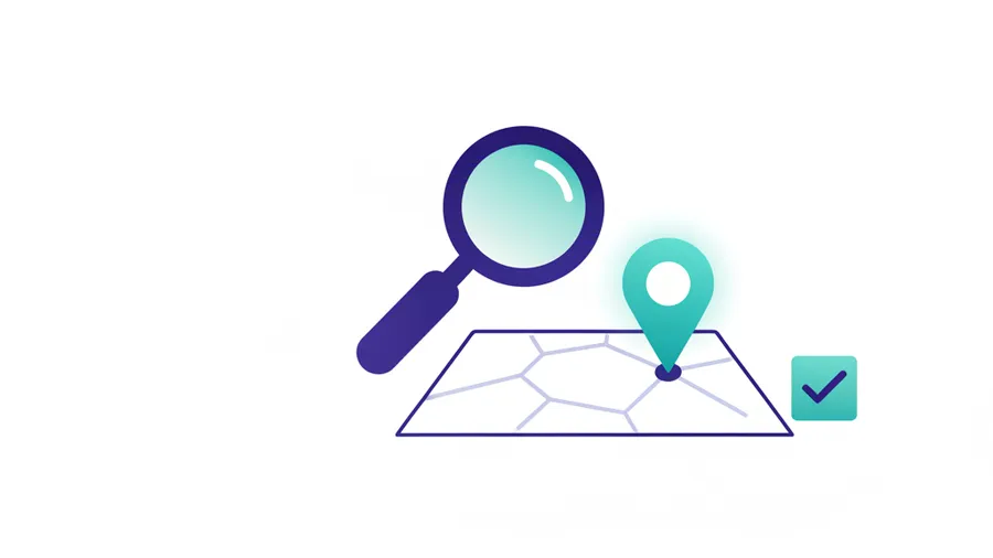 Abstract illustration of a magnifying glass hovering over a map with a highlighted pin, representing local SEO